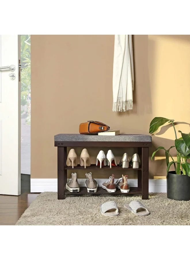 Premium Bamboo Shoe Bench 3-Tier Storage Organizer with Padded Seat (Slate Gray, 30 x 72 x 49 cm) z5kpm