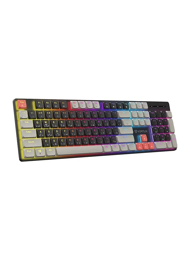 VERTUX StealthKey Full-Size Mechanical Gaming Keyboard with 17 LED Rainbow Modes and English/Arabic Layout 6g4rz