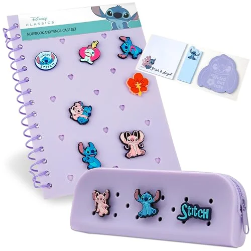 Premium Character Stationery Set A5 Notebook and Zipped Pencil Case with Pins and Sticky Notes for Girls (Multicolor, A5) at4bg
