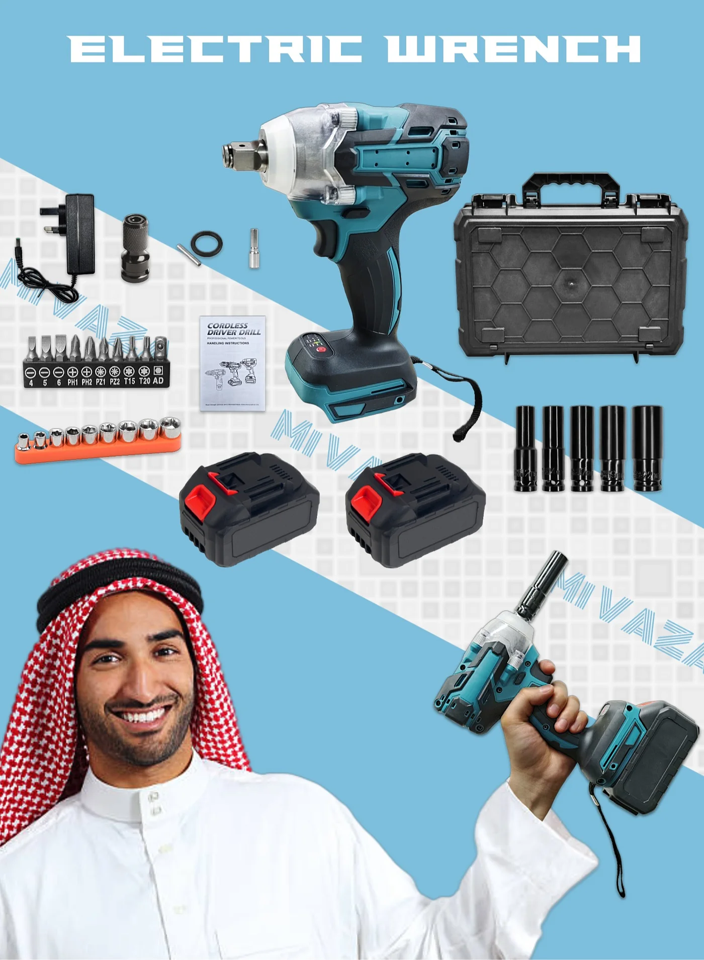 Mi VAZA Cordless Electric Impact Wrench Kit with Brushless Motor and 2 Batteries (Professional Home Tool Set) u0ovd