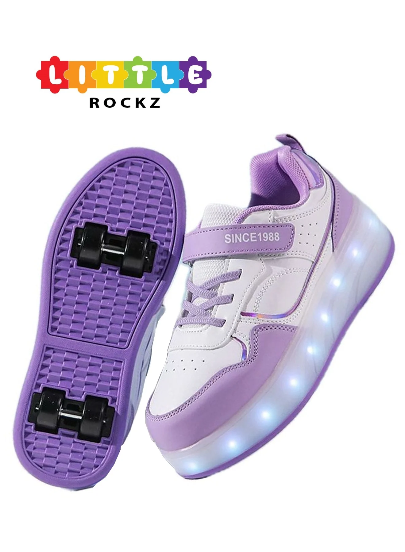 LITTLE ROCKZ Kids Roller Shoes with LED Flash Lights (Violet, Size 30-35) 6oii2
