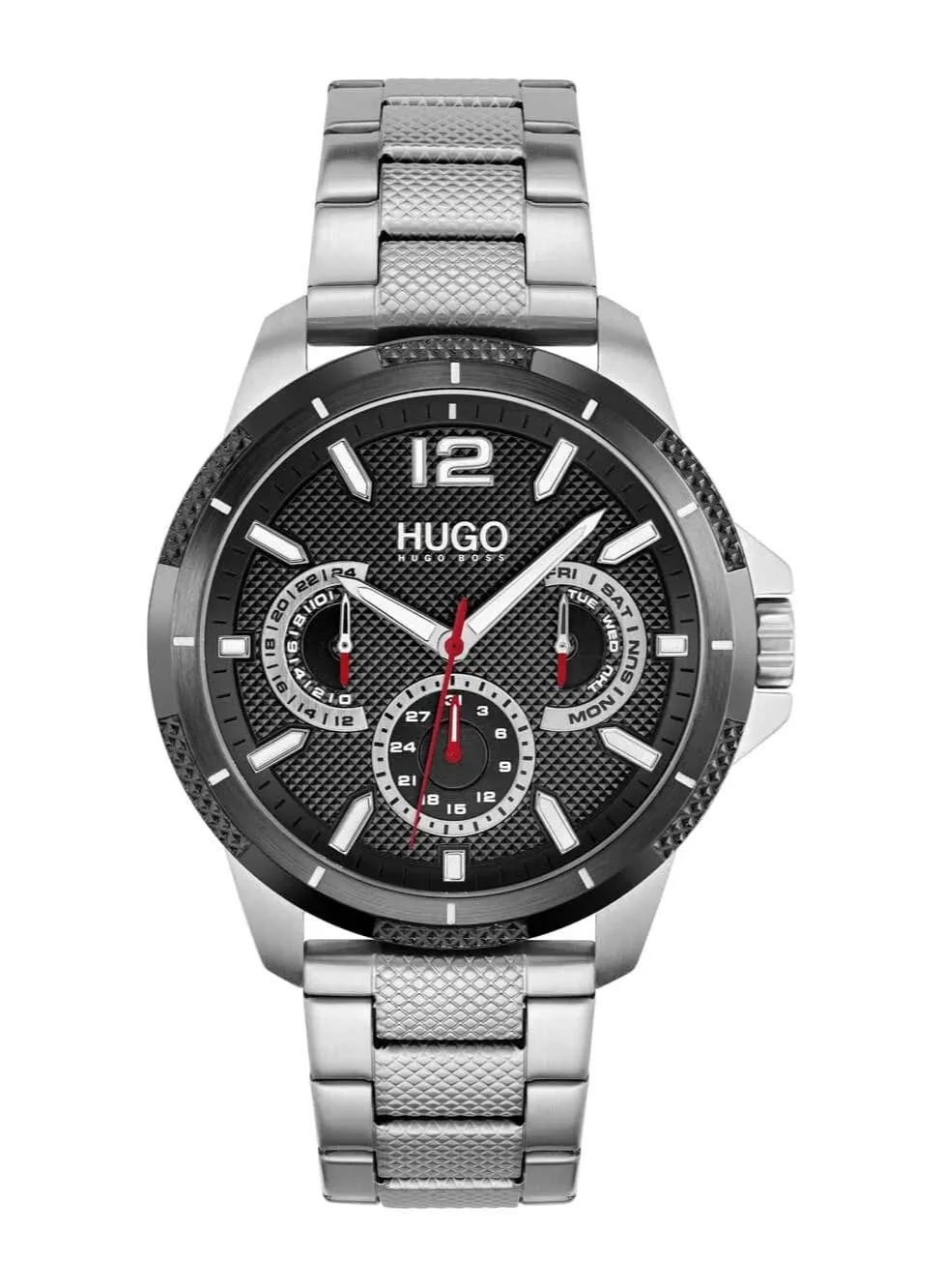 Hugo Sport Analog Quartz Watch Stainless Steel Bracelet For Men (Silver, 42mm) wjrbs