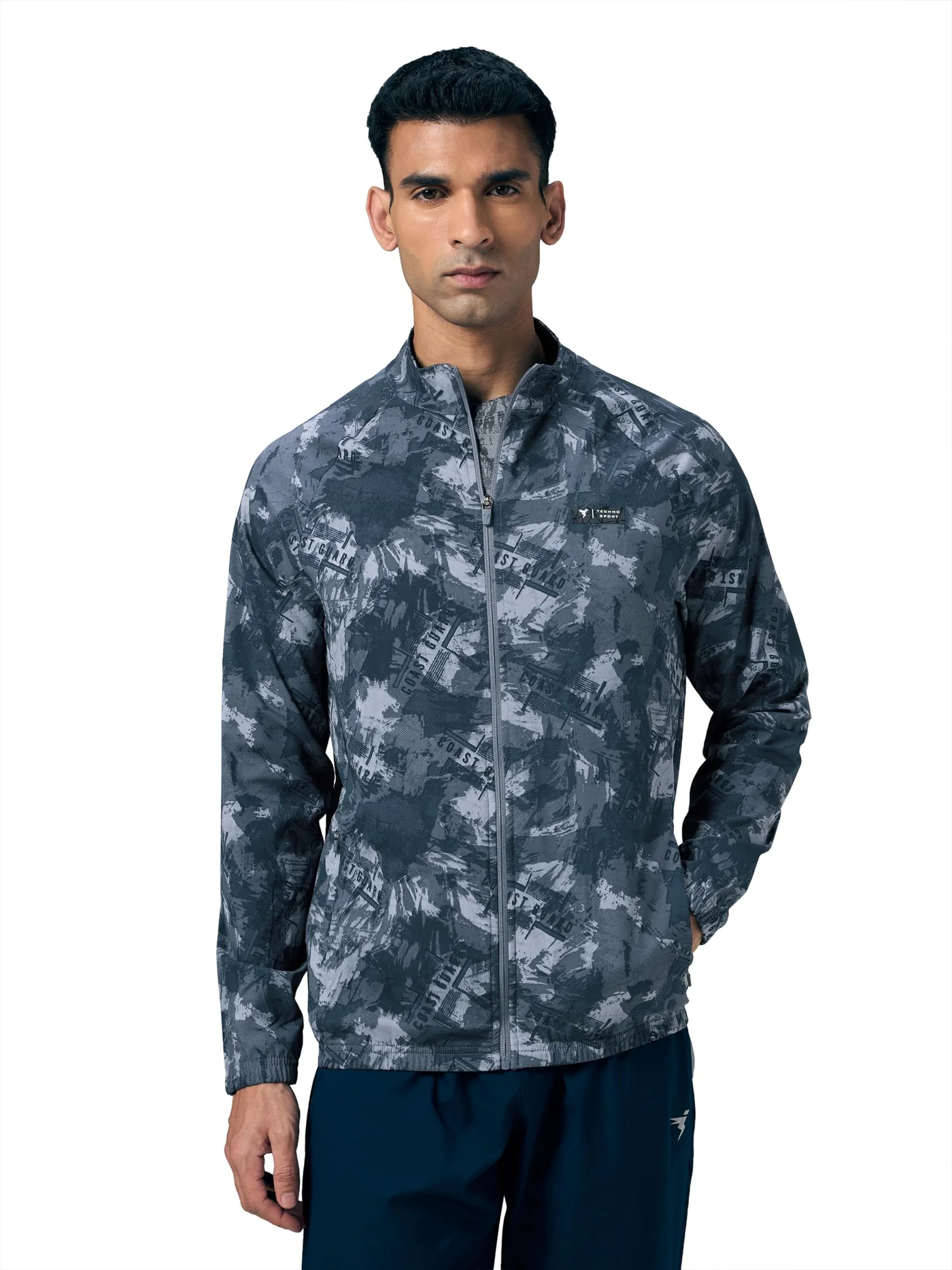 Technosport Men's Slim Fit All Over Print Athletic Jacket Premium Lightweight Sportswear for Gym and Daily Wear (Cobalt Squadron, XL) e7kwu