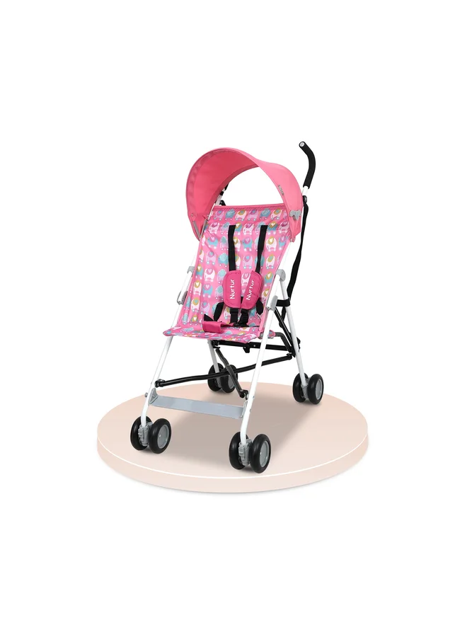 Nurtur Lightweight Stroller Compact Foldable Buggy with Sun Canopy and Shoulder Strap (Pink, Toddler) zhm5s
