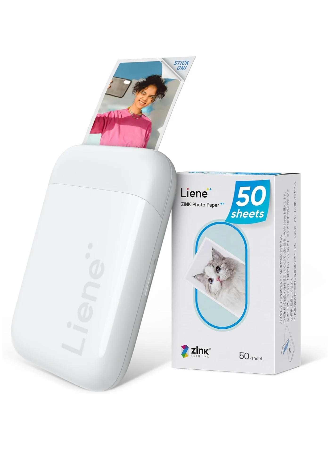 Portable Mini Instant Photo Printer with 50 Adhesive Zink Paper Sheets (White, 5cm x 7.6cm) vhxxr