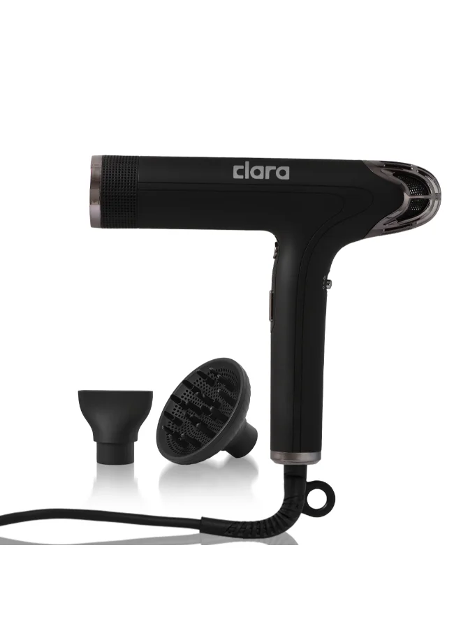 CLARA Professional Hair Dryer 2000W High-Speed Ionic Blow Dryer (Black, 2000W) g34l3