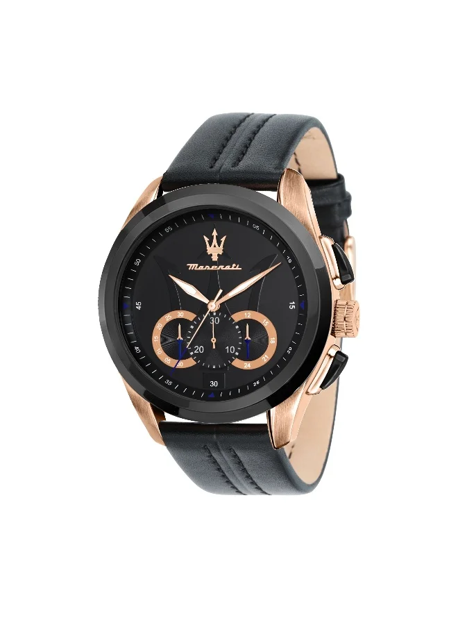 Premium Chronograph Men's Watch with Leather Strap and Quartz Movement (Brown/Silver, 45mm) h889t