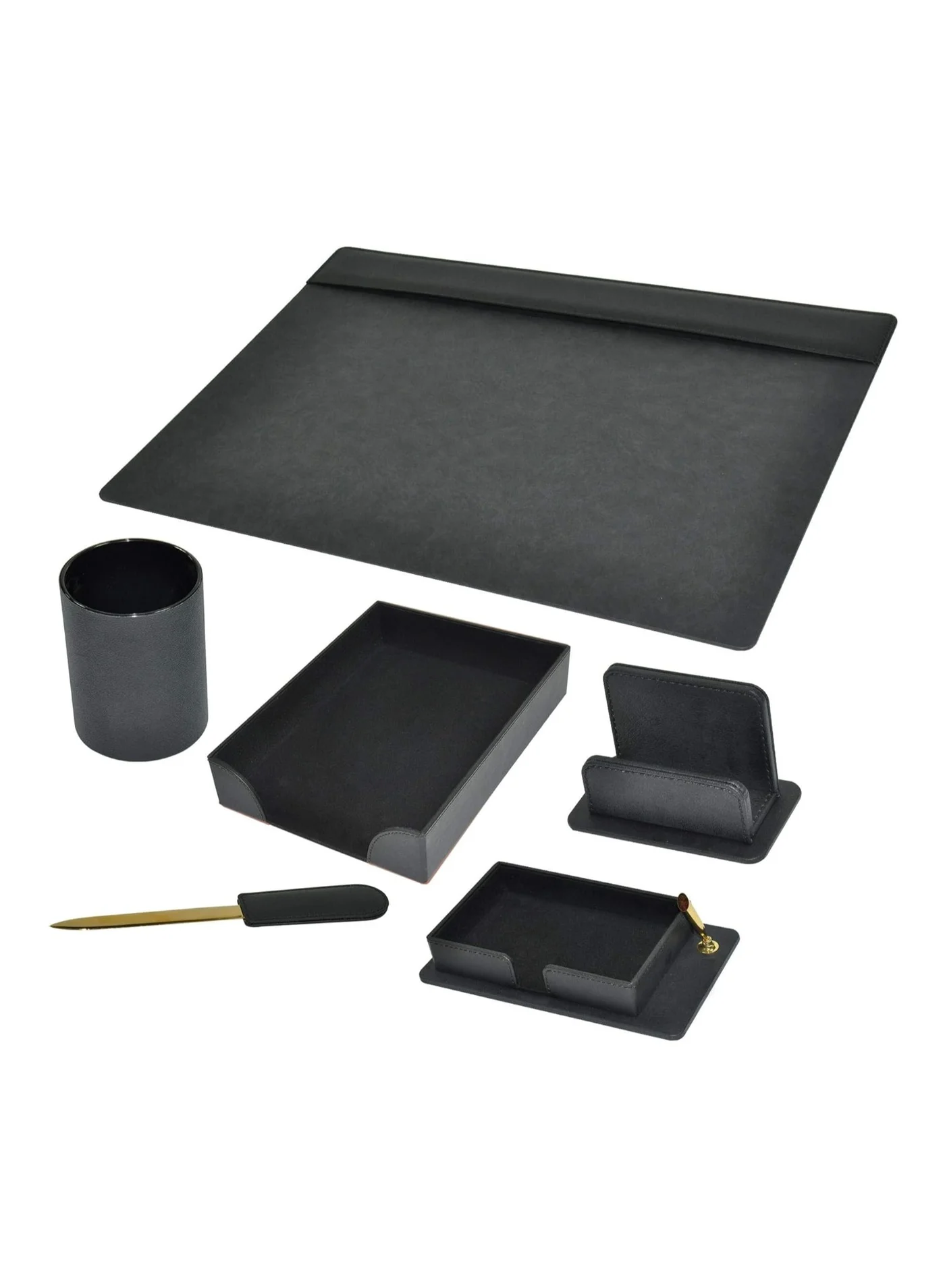 FIS Executive Desk Set 6-Piece Organizer Kit Premium Italian PU Leather (Black, 6-Piece Set) 7chve