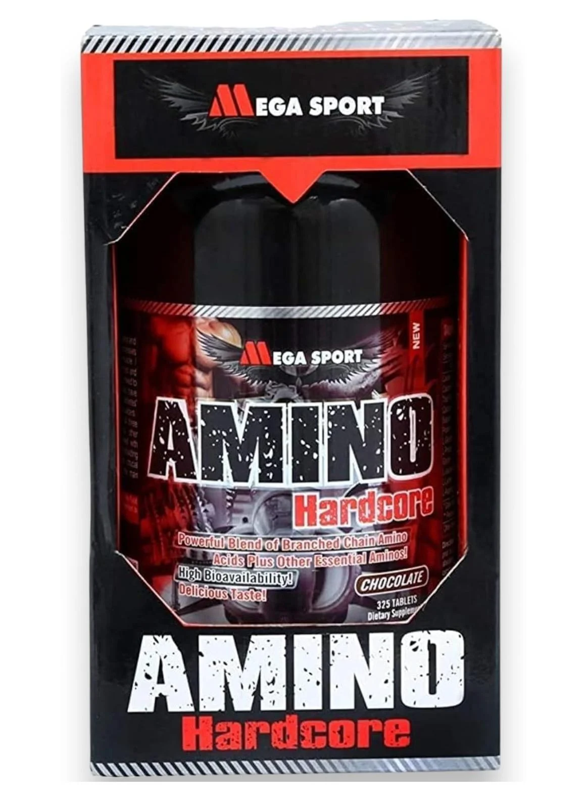 Mega Sport Amino Hardcore Premium Amino Acid Supplement (Chocolate Flavor, 325 Tablets) z97fs