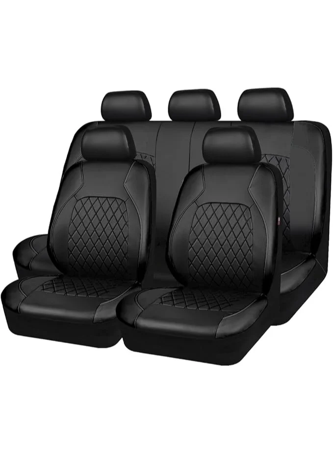 BUANIERT Universal Luxury PU Leather Car Seat Covers Full Set (Breathable, All Black, For Cars Trucks SUV) kxzbp