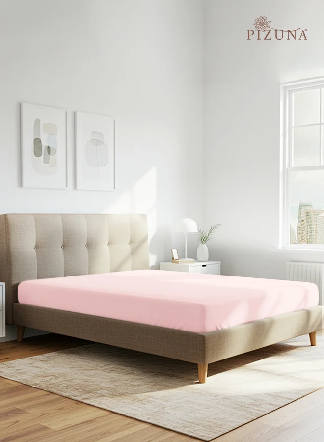 Pizuna Pure Cotton Fitted Bed Sheet, 400 Thread Count Sateen Weave, Deep Pocket for 40cm Mattress (Light Pink, 120x200 cm) 0yw8d