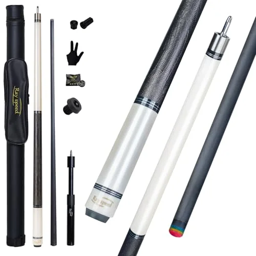 Premium Carbon Fiber Pool Cue Stick with Low Deflection Technology and Extension (White, 125 mm) e45fb