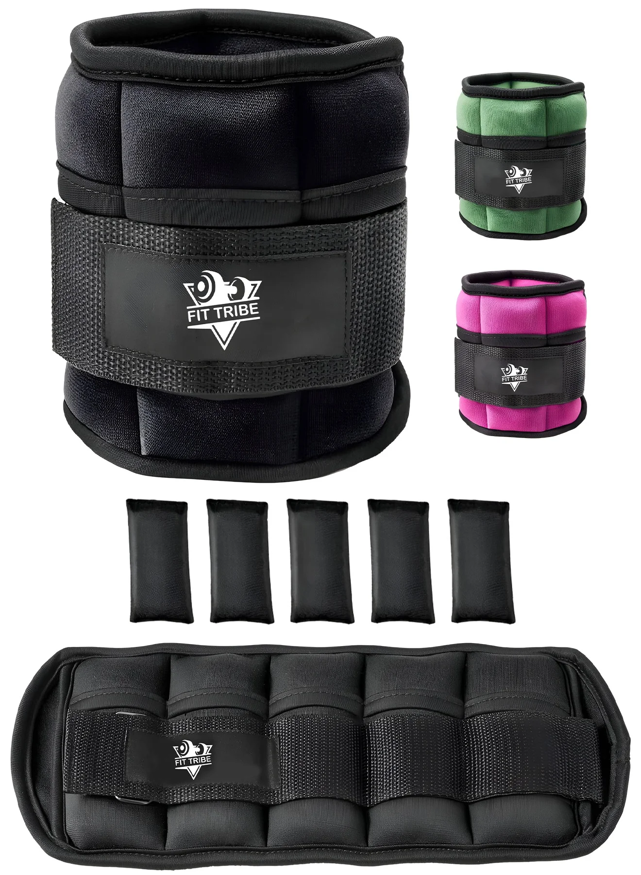 FIT TRIBE Adjustable Ankle Weights for Strength Training and Fitness (Black, 2.27 kg Pair) ssdsj