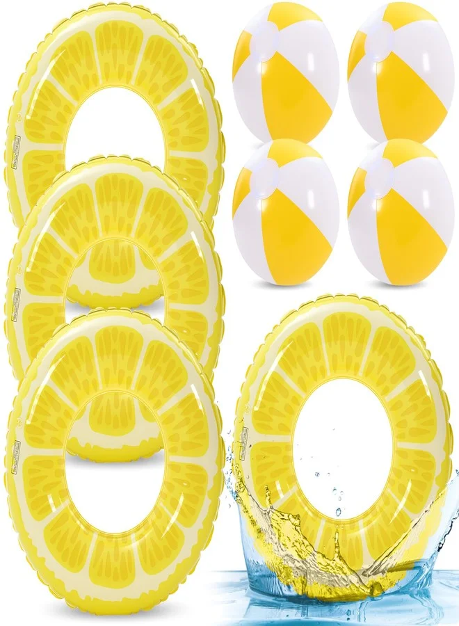 Lewtemi Fruit Themed Pool Float Set Inflatable Beach Balls and Swimming Rings for Summer Tropical Parties (8 Pcs) ldxce