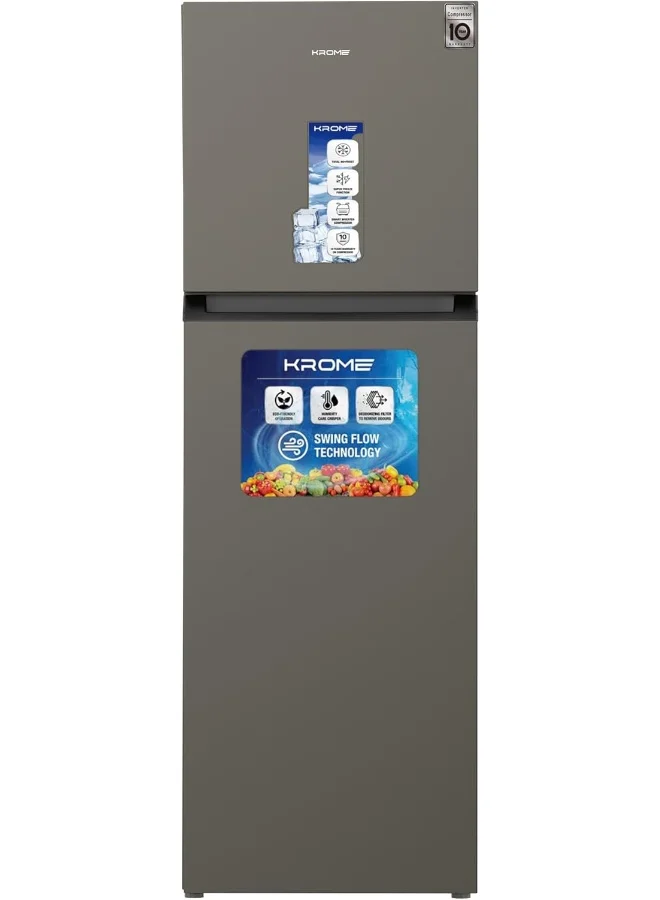 Krome Double Door Refrigerator with Smart Inverter Compressor and Total No Frost Technology (Dark Silver, 370 L) b89yx
