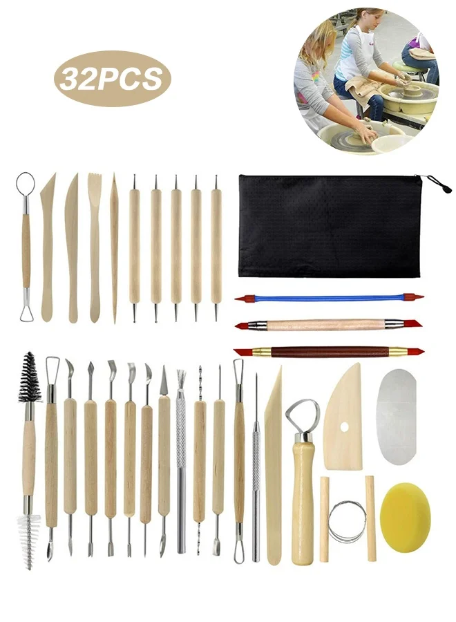 Organizer Pottery Sculpting Tools Set (32 Pieces) Professional Ceramic Clay Carving Kit for Art Crafts and Pottery Classes kotrj