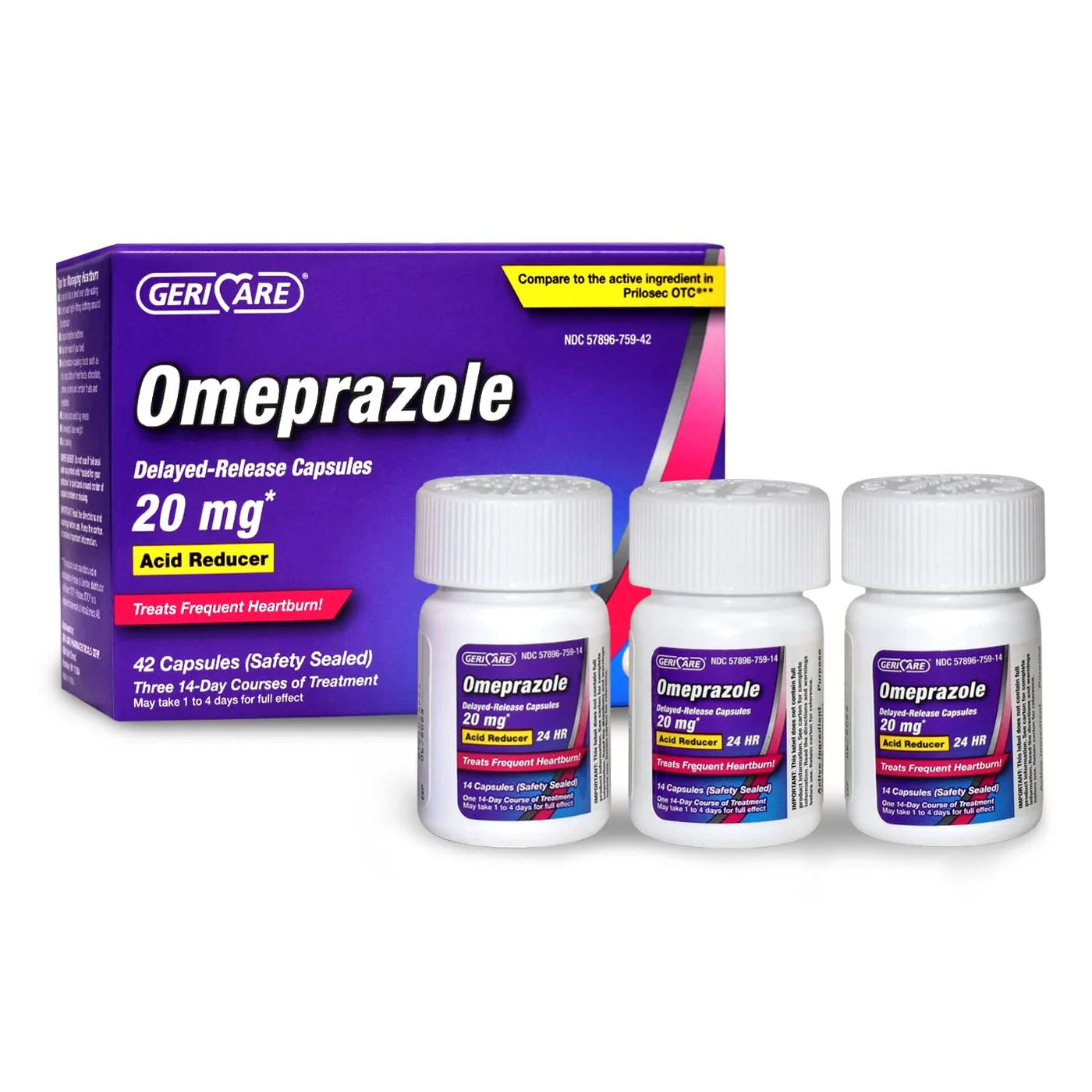 GeriCare Omeprazole Delayed Release Capsules Acid Reducer for Frequent Heartburn Relief (42 Count) grec1