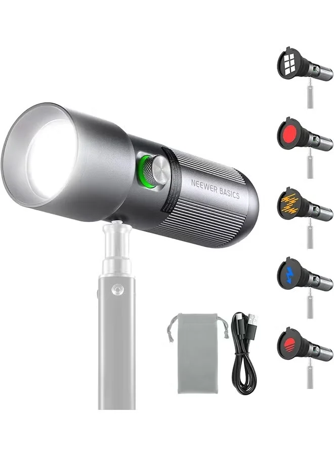 Portable RGB LED Video Spotlight with 20 Gobo Filters and 7500mAh Battery (Aluminum Alloy, 10W) ryrtz