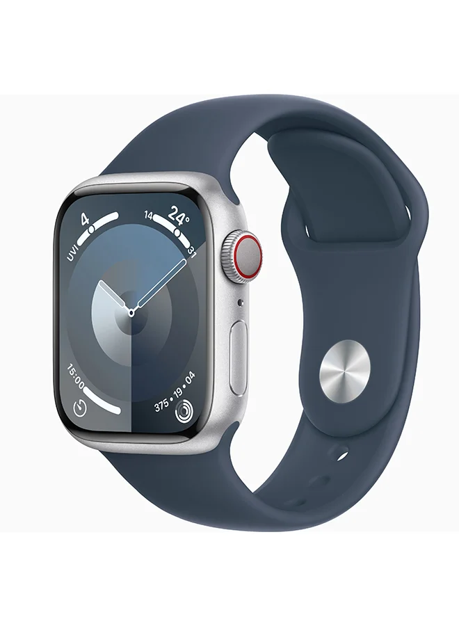 Premium Smart GPS Cellular Smartwatch 45mm Silver Aluminium Case with Storm Blue Sport Band pmaiz