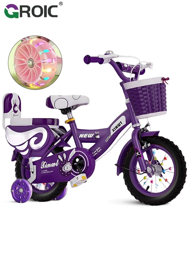 GROIC Kids Bicycle for Girls with Training Wheels and Basket (Pink, 12 Inch) dsdvp
