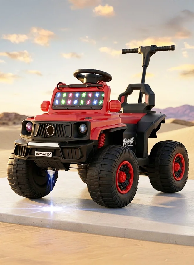 BAYBEE Electric Ride-On Jeep for Kids with Parental Push Handle and LED Lights (Red, 1 Unit) r2qq4