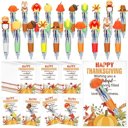 Sayglossy Thanksgiving Party Favors Set with 4-in-1 Multicolor Pens and Greeting Cards (50 Sets) 4s4mx