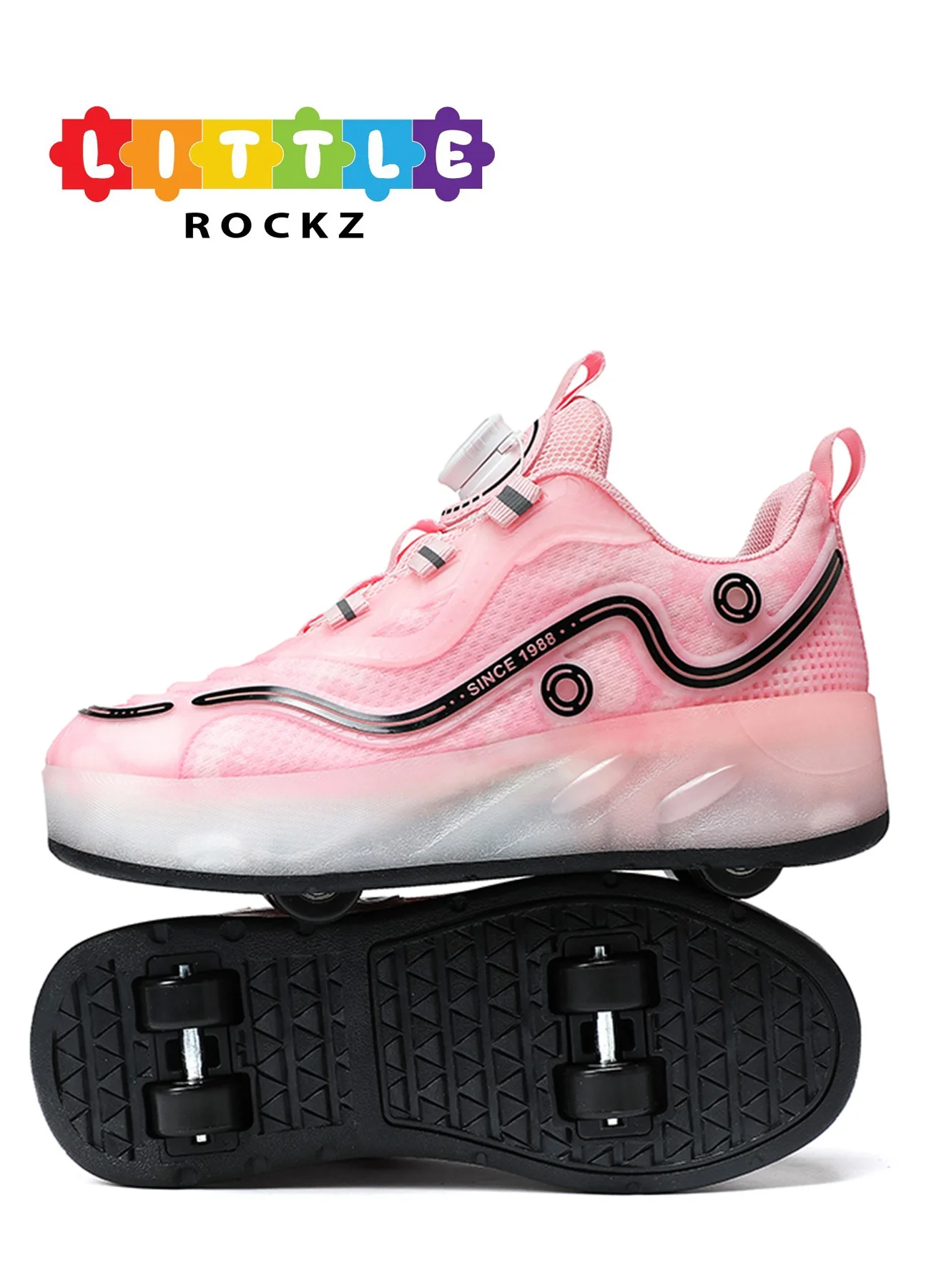LITTLE ROCKZ Double Wheel LED Light-Up Roller Sneakers (Leather, Unisex, Kids) lsejh