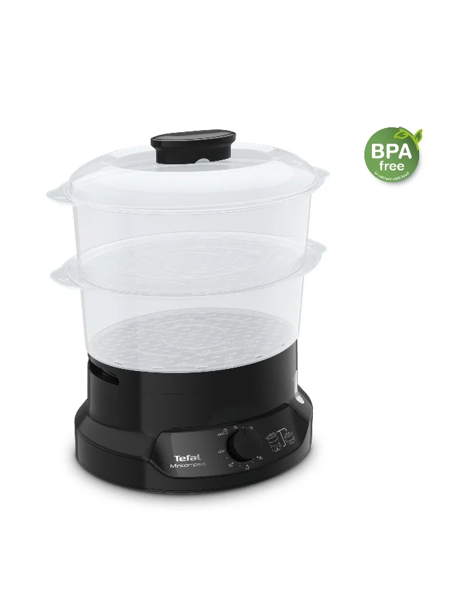 Premium Minicompact Steam Cooker, Electric Food Steamer for Healthy Cooking, Space-Saving Design (Black, 6 L) ee7gx
