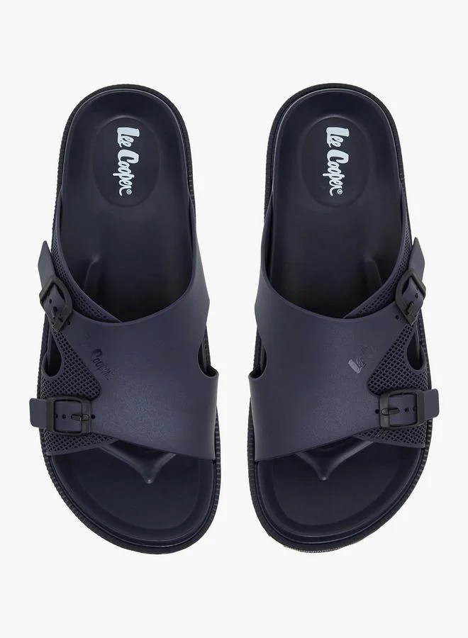 Lee Cooper Men Buckle Detail Slides Premium Casual Open-Toe Sandals (Black, 42 EU) bhs5g