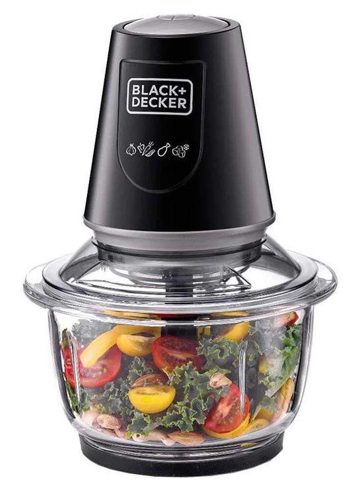 Premium Multi-Function Glass Food Chopper and Mincer with 4-Blade System (Black, 1.2 L) pxcxb