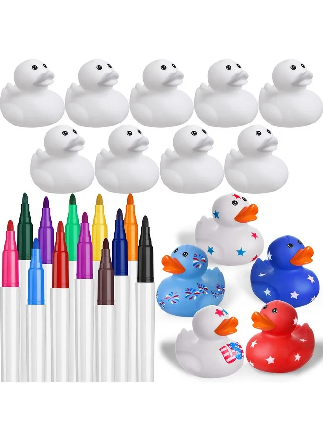 Jerify Blank Rubber Ducks DIY Craft Set with 12 Colored Pens (White, 12 Pieces, 5 cm) yjgrp