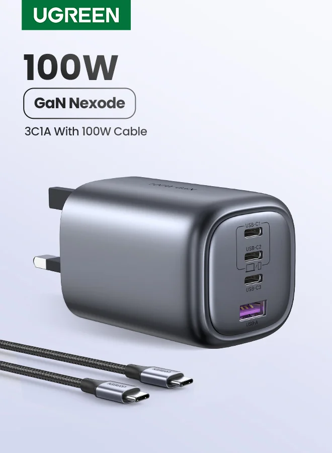 Premium 100W GaN Desktop USB C Charging Station 4-Port Power Adapter with USB-C Cable (UK Plug, 100W) z8eu8