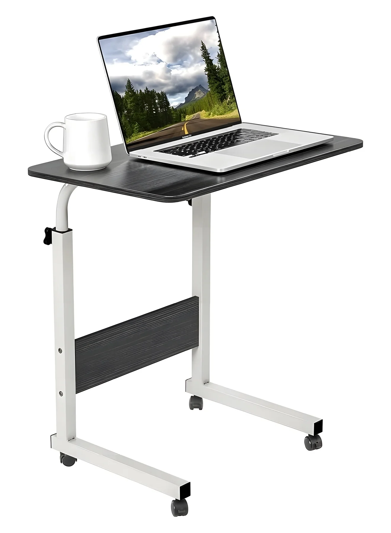 Beauenty Height Adjustable Bedside Laptop Desk with Wooden Tabletop and Rolling Wheels (Black, 60x40cm) dtbji