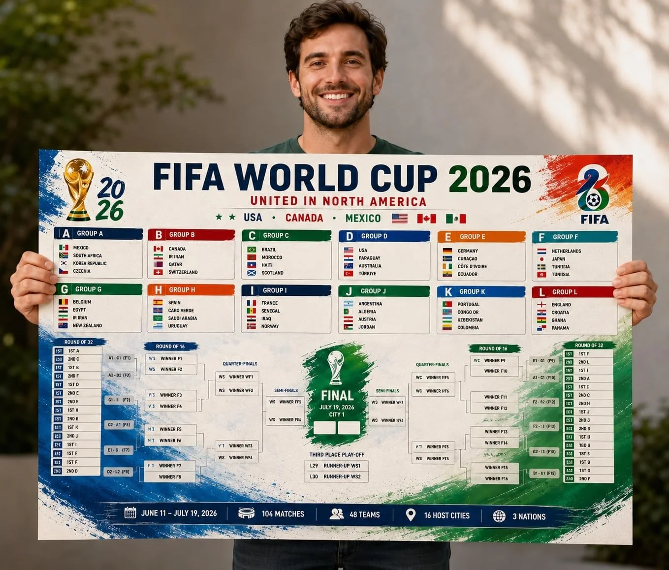 World Cup 2026 Tournament Wall Poster - Decorative Sports Schedule Decal with Match Bracket - Removable Self-Adhesive Vinyl for Home and Office (84 x 60 cm) 5fqb4