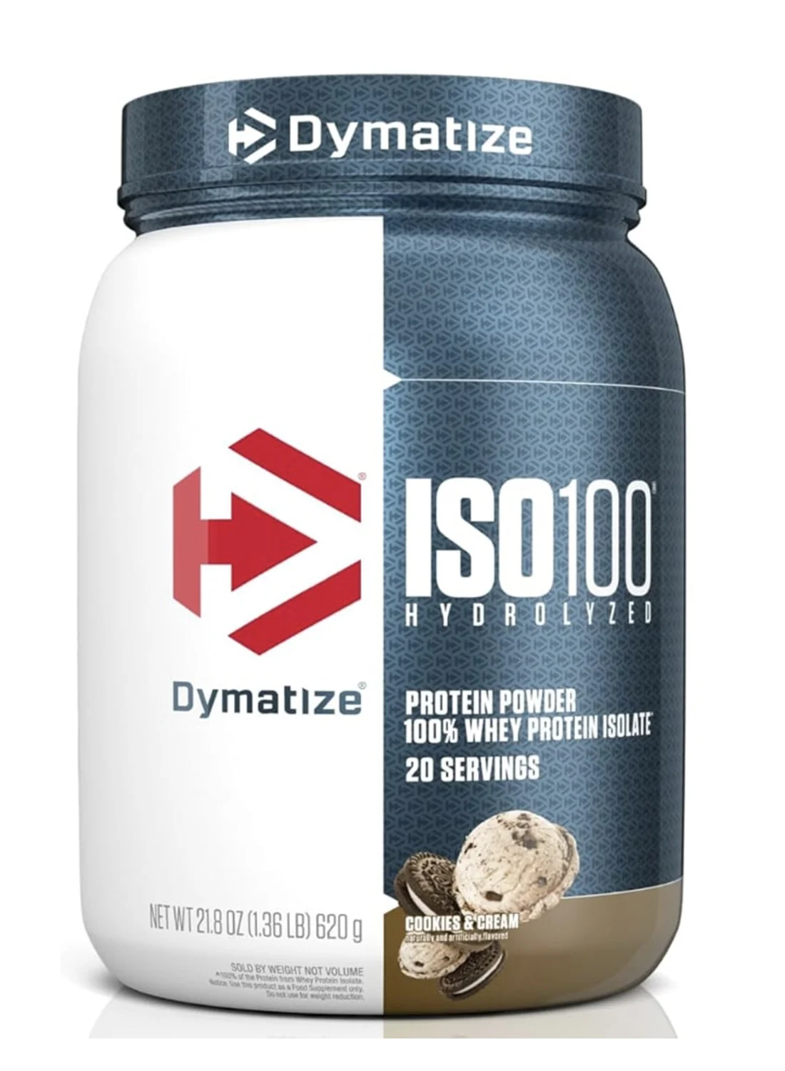Dymatize ISO100 Hydrolyzed Whey Protein Isolate Powder (Cookies & Cream, 620g) 9kvjq