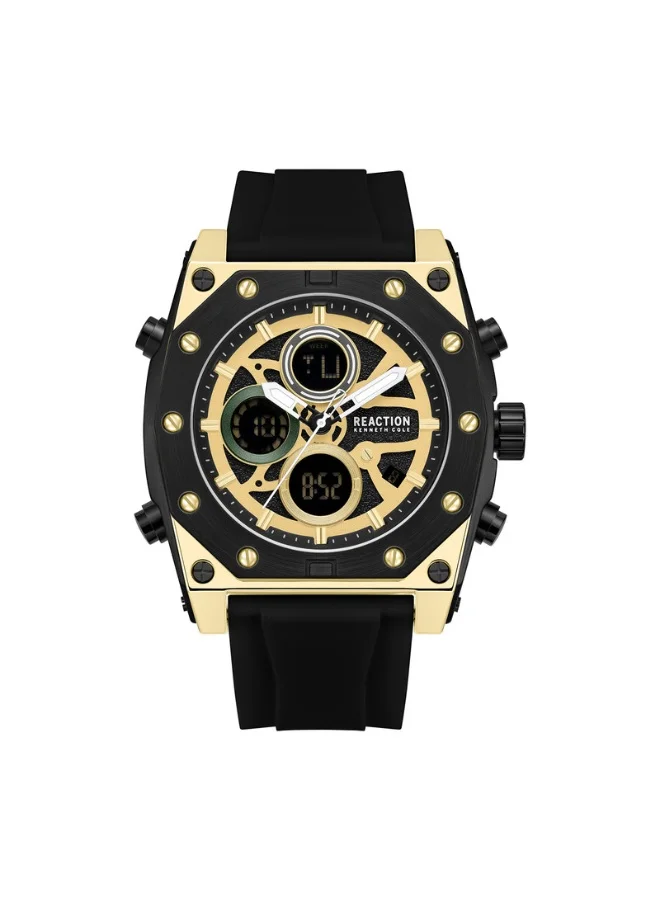 Premium Men's Analog Digital Dual Display Watch with Silicone Strap (Gold Dial, 52.4mm) jl5e7