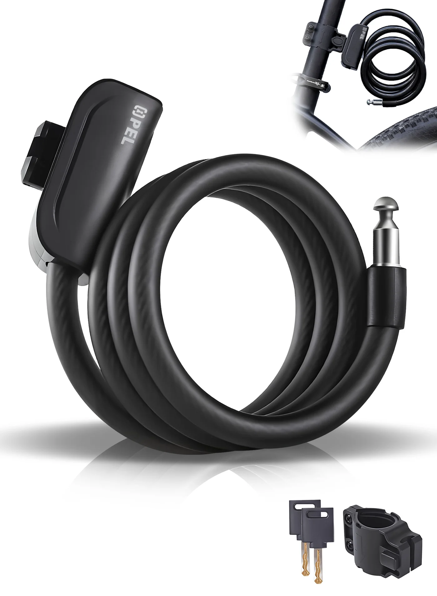 Premium Aluminum Alloy Bicycle Lock Anti-Theft Security Cable with Mounting Bracket and Two Keys (120 cm) f8651
