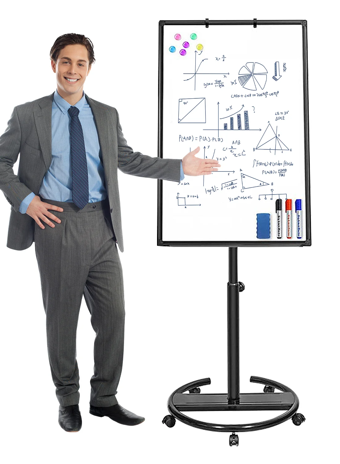 Premium Mobile Dry Erase Board with Rolling Round Base, 3-Layer Smooth Surface Whiteboard for Office and Education (60 cm x 90 cm) rtlot