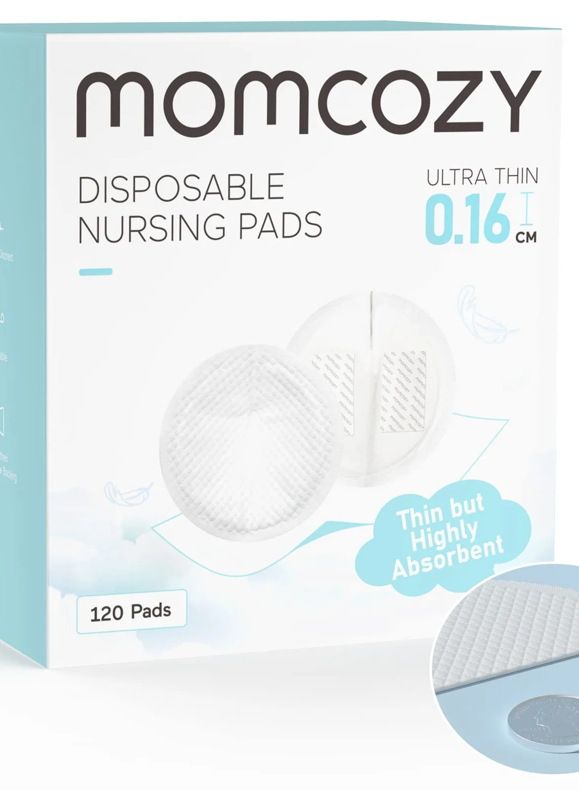 Premium Disposable Nursing Pads, Ultra-Thin and Breathable Breastfeeding Pads, 3D Contoured Shape for Comfortable Fit (120 Pads) fhmym