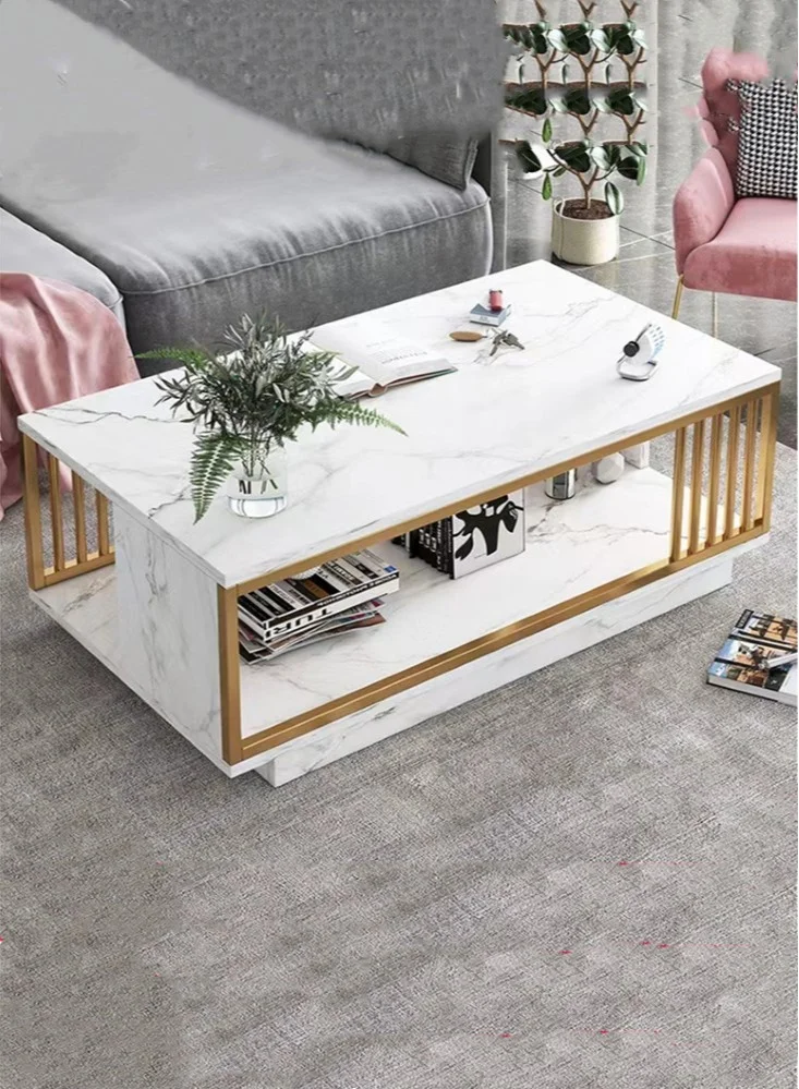Kutis Modern Rectangular Coffee Table with Storage Shelves Premium Steel Frame and Wood Top for Living Room Home Office (120x60x40 cm) 7oeli