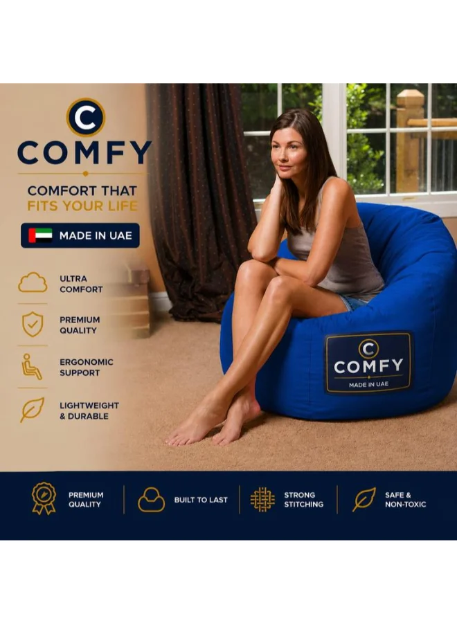 Comfy Premium Faux Leather Bean Bag Chair (Blue, 80x80x50cm) Ergonomic Seating for Living Room m5451