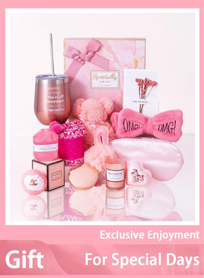 Arabest Rose Gold Spa Gift Set for Women - Bath Bombs, Scented Candles & Keychain - Premium Birthday and Ramadan Gift Box (Pink, 21x9.5x21 cm) sga2z