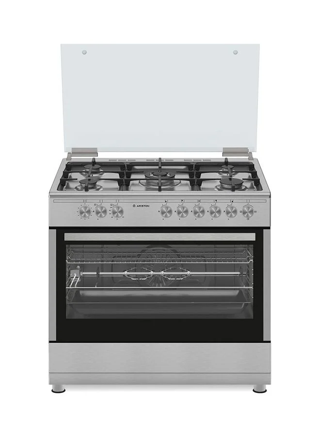Premium Freestanding Gas Cooker 5-Burner Range with Maxi-Oven and Cast Iron Grids (Silver, 90x60 cm) tgj4t