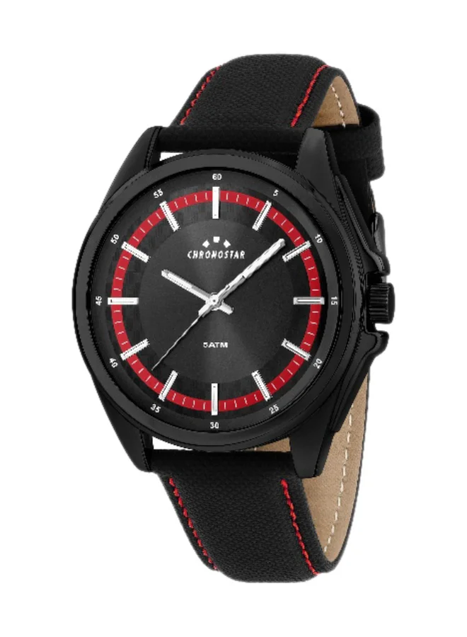 Chronostar Men's Analog Wristwatch with Round Multicolour Dial and Black Leather Band (44mm) e2h6o