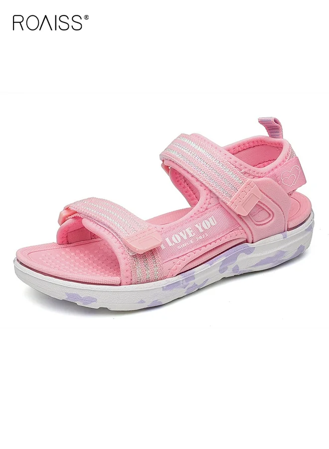 Roaiss Girls Summer Sports Sandals, Lightweight Breathable Beach Shoes with Non-slip Sole for Outdoor Activities (Pink, 20 cm) rxikj