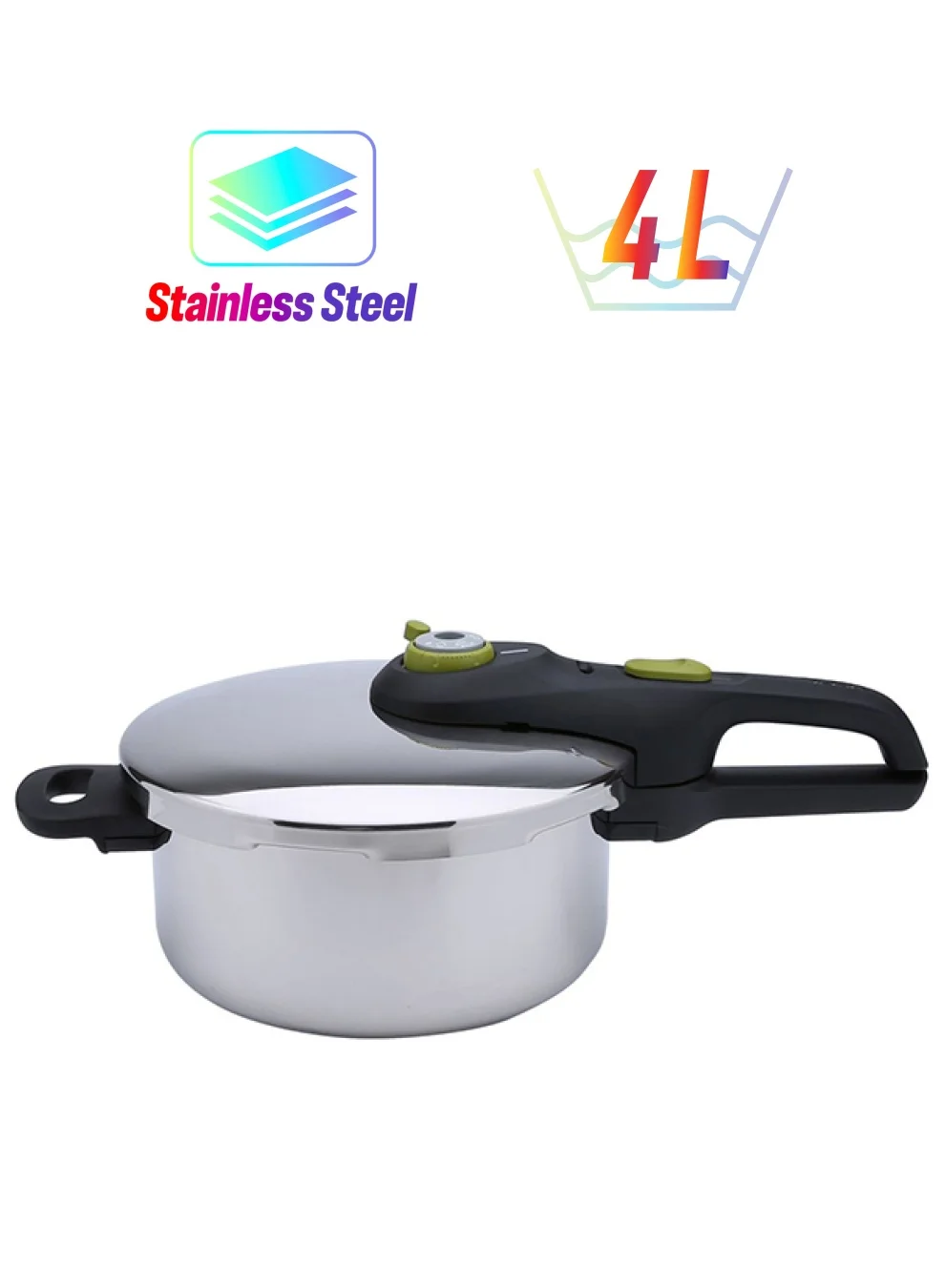 Premium Stainless Steel Pressure Cooker with Locking Lid (Black, 4L) bujki