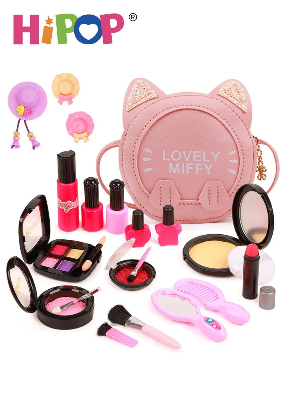 HIPOP Girls Makeup Set Backpack, Portable Cosmetic Pretend Play Activity Kit (Washable, Nontoxic, 1 Set) browh