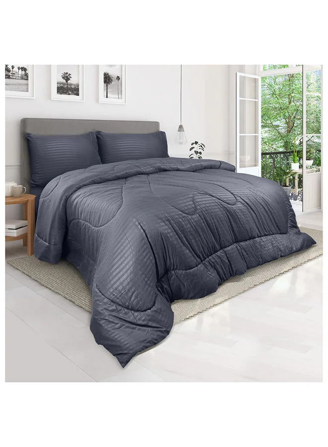 Hotel Linen Klub Down Alternative Comforter Set, Ultra Soft Brushed Microfiber with Striped Texture (Dark Grey, Single 160 x 200cm) iehgb
