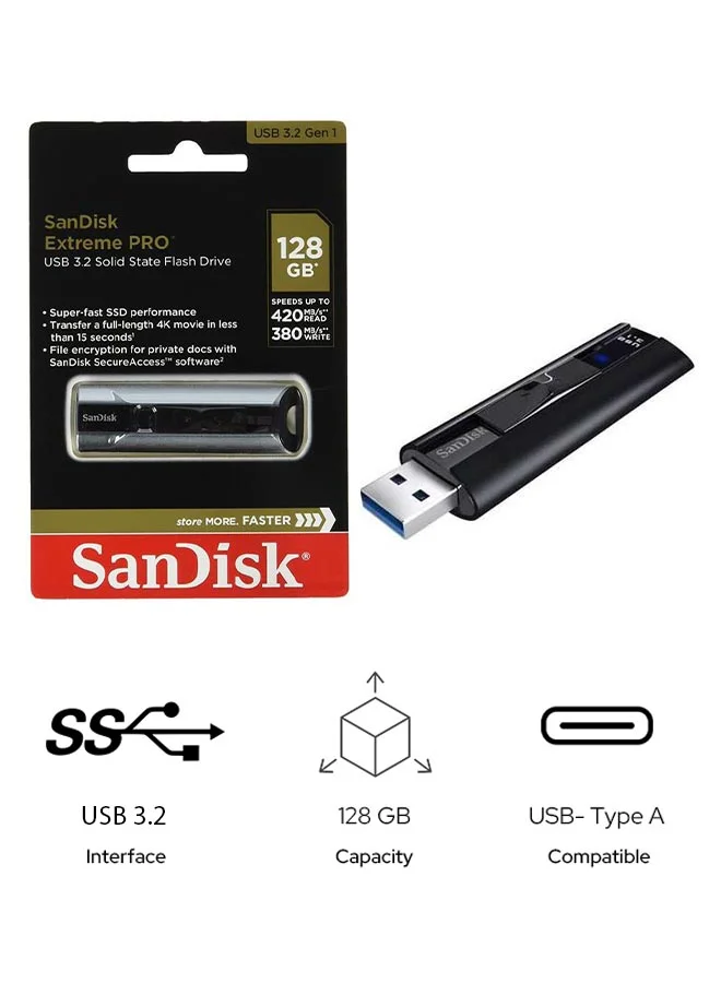 Premium Solid State Flash Drive USB 3.2 Gen 1 High-Speed Data Transfer (128 GB) sd3gq