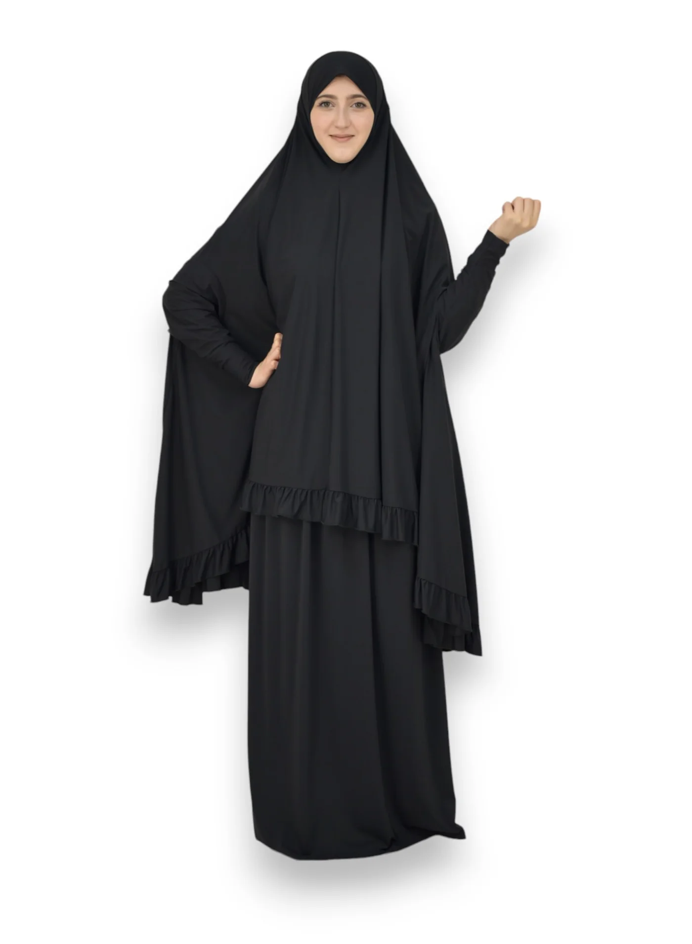 DAMAS COLLECTION Two Piece Islamic Prayer Dress Set for Women - Premium Synthetic Fiber Abaya Jilbab for Umrah and Daily Worship (Solid, One Size) 7zjv2